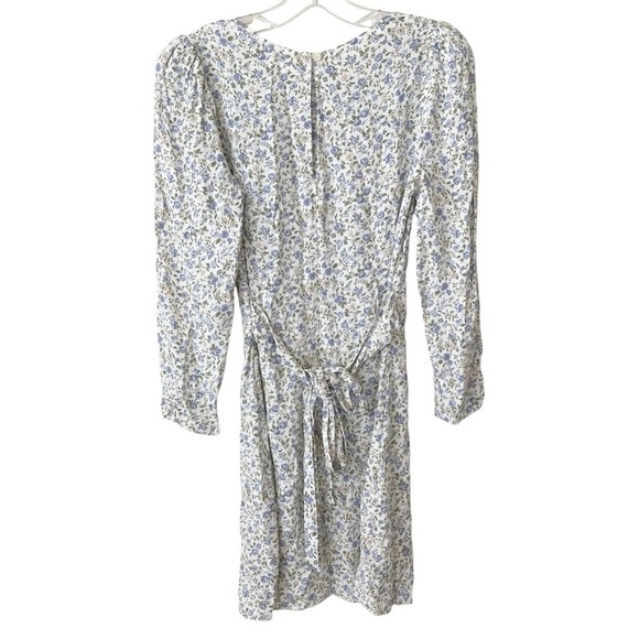 REFORMATION Tamra Dress Pixie Floral Blue White Size 4 Tie Waist Mini Pu… - Picture 4 of 13
